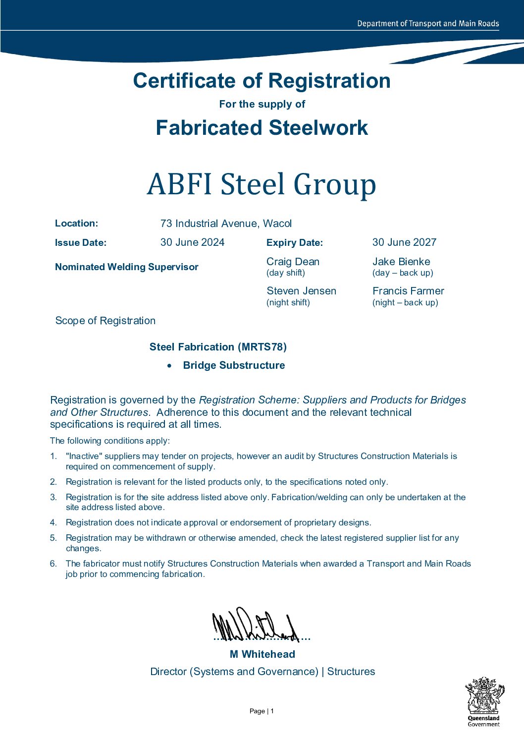 ABFI Steel - Minor Certificate til Jun 2027